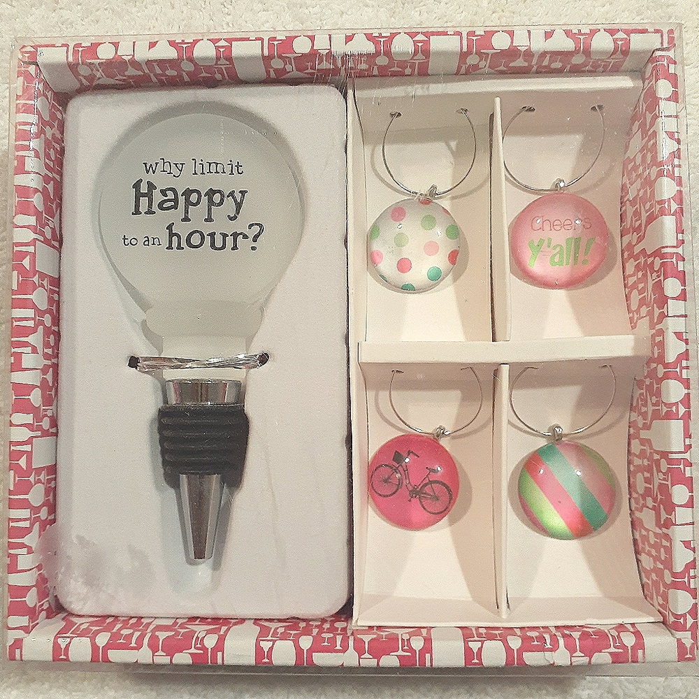 Bottle Stopper and Wine Charm Set